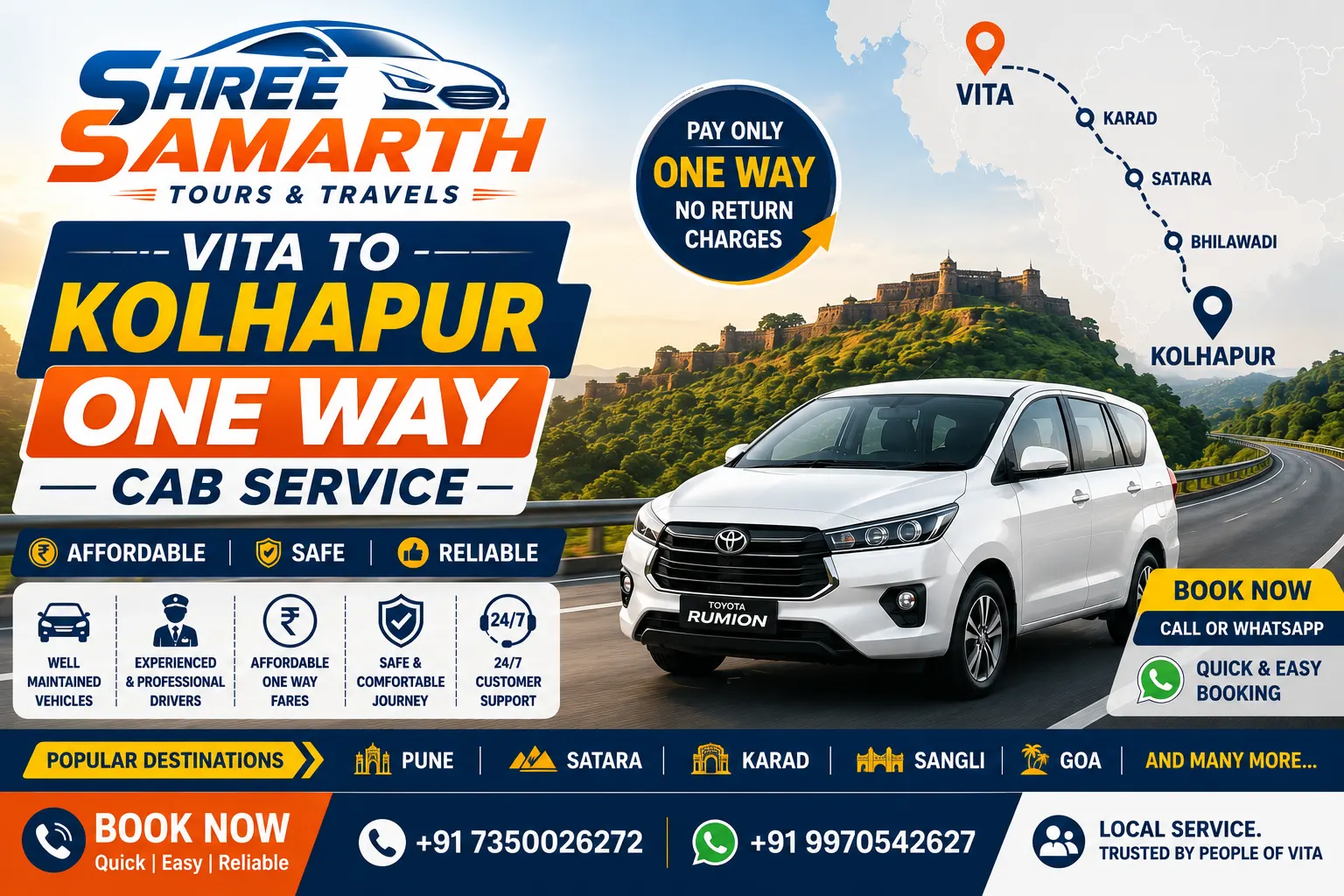Vita to Kolhapur One Way Cab Service