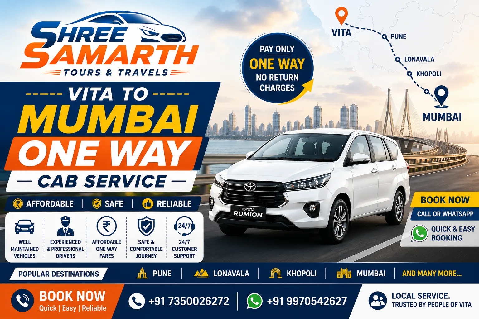 Vita to Mumbai One Way Cab Service