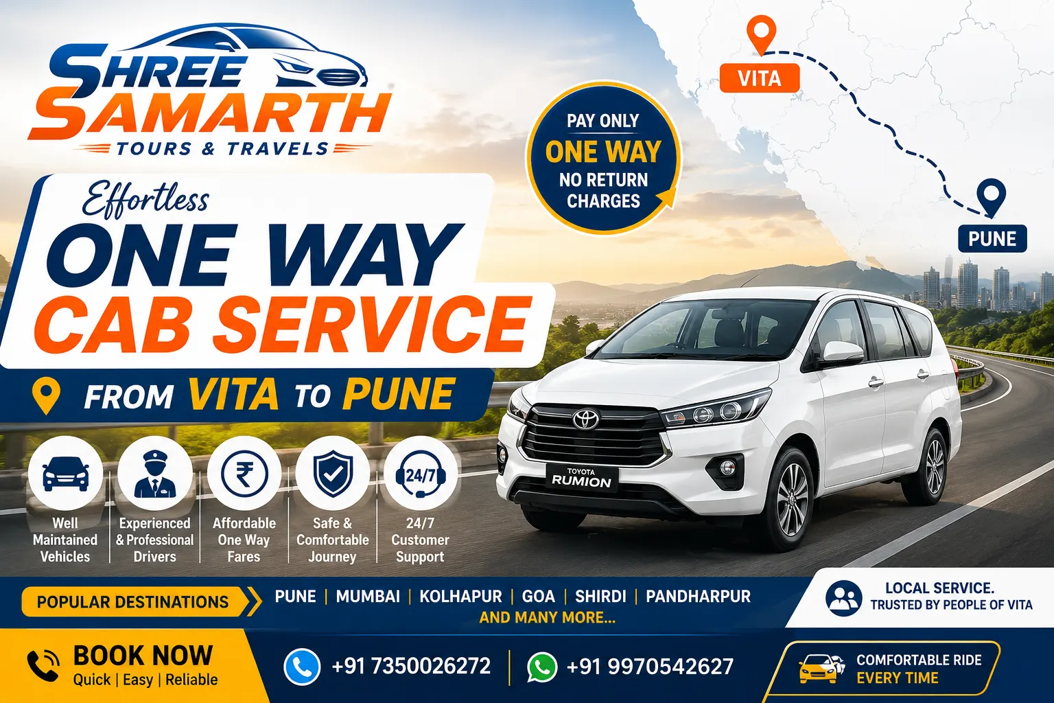 Vita to Pune One Way Cab Service